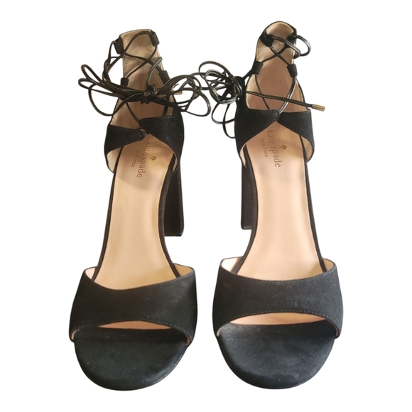 Kate Spade New York Oasis Lace Up High Heel Sandals - 10M - Black Suede - NWOT - Picture 7 of 9